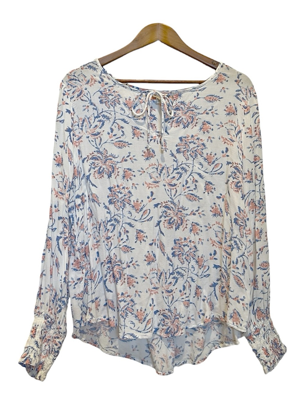 Lucky Brand Top Keyhole Long-sleeve White Floral 7WP4312 Size XL